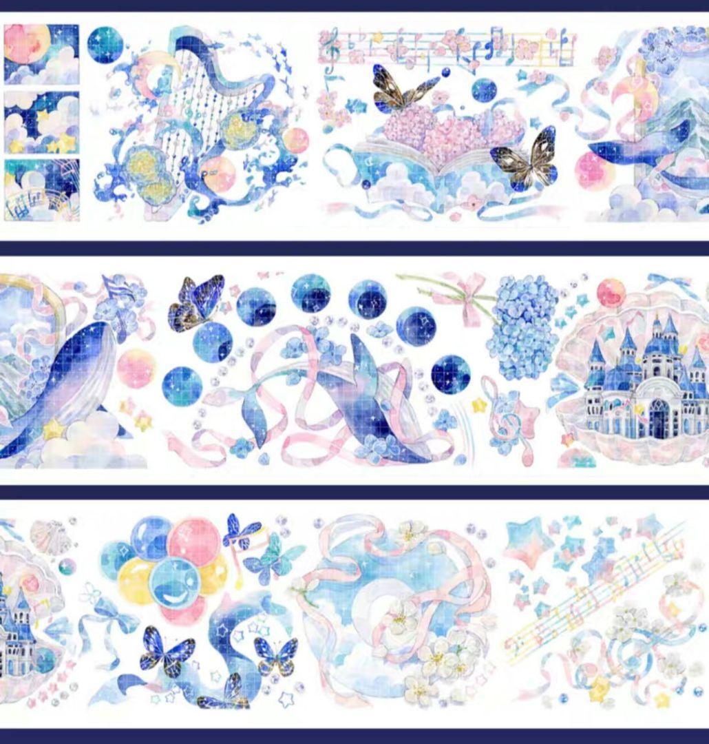 巻売 498☆ 海外 マスキングテープ マステ PET 装飾 花 蝶 鯨 銀ホロ