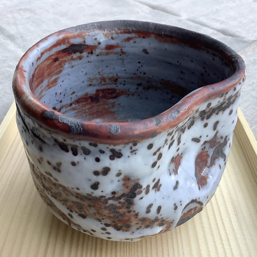 茶道具卍 沓形志野茶碗 中国 唐木紫檀製 無垢刳り貫き 煎茶盆 香盆