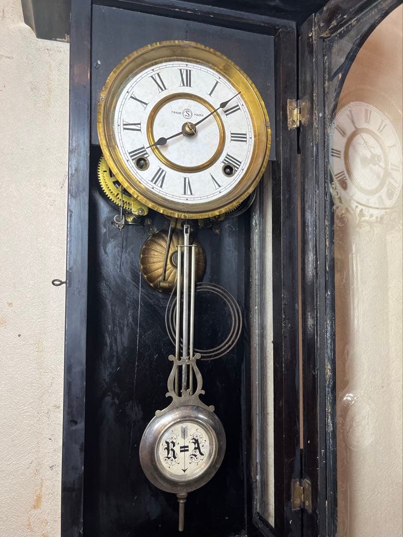 精工舎　黒塗　柱時計　古時計　振り子　レトロ　ゼンマイ　ボンボン　ユンハンス　掛