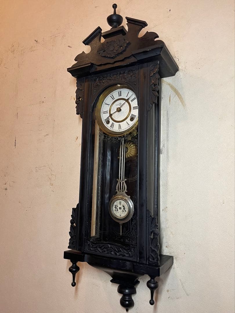 精工舎　黒塗　柱時計　古時計　振り子　レトロ　ゼンマイ　ボンボン　ユンハンス　掛