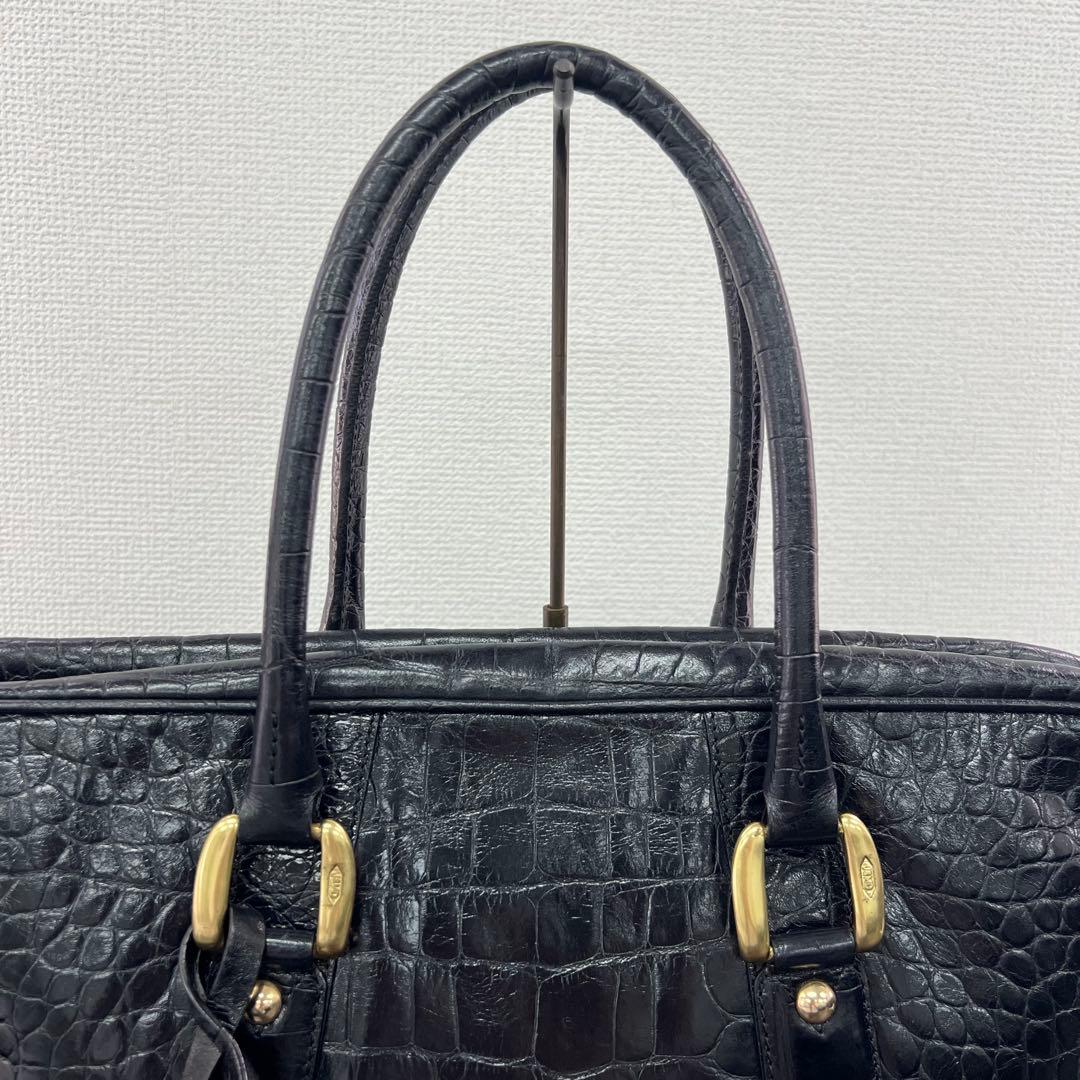 ⭐️定価25万　J&M Davidson クロコ型押しビジネスバッグ　ブラック