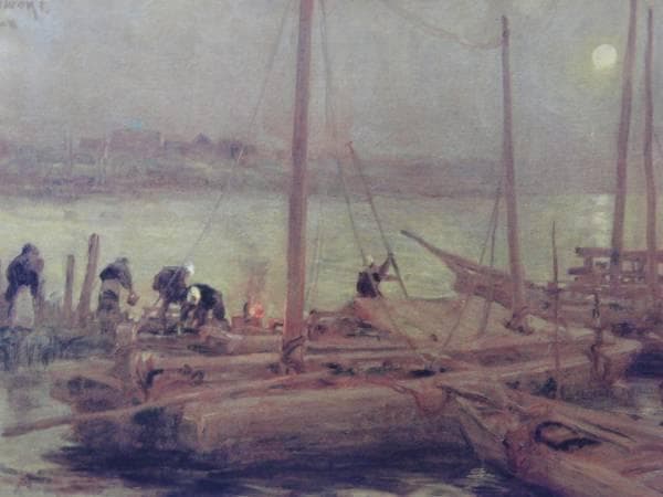 青木繁、【月下滞船】、豪華・希少画集画、新品高級額・額装付、状態良好