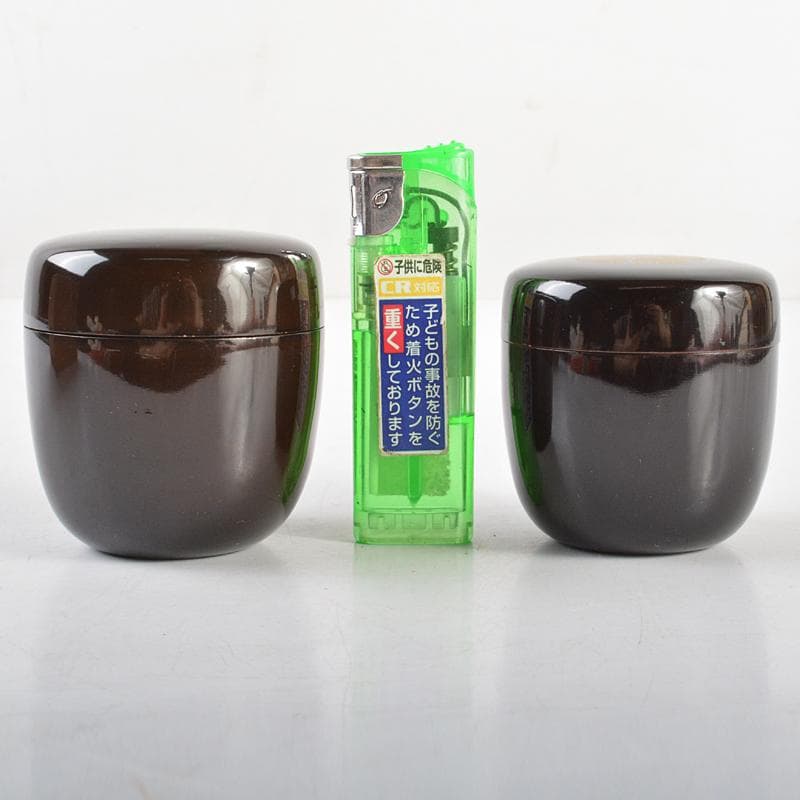 茶道具　黒漆　金蒔絵　扇文　撫子文　棗　一双　時代箱付　C　R6051