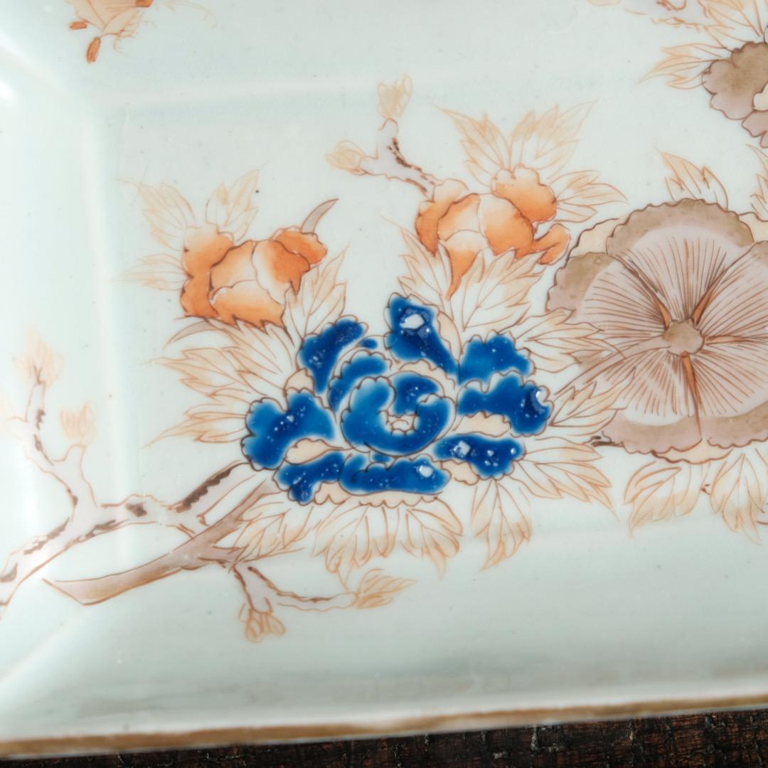 花と蝶々◇伊万里 花蝶文長方皿2客 刺身皿 芍薬