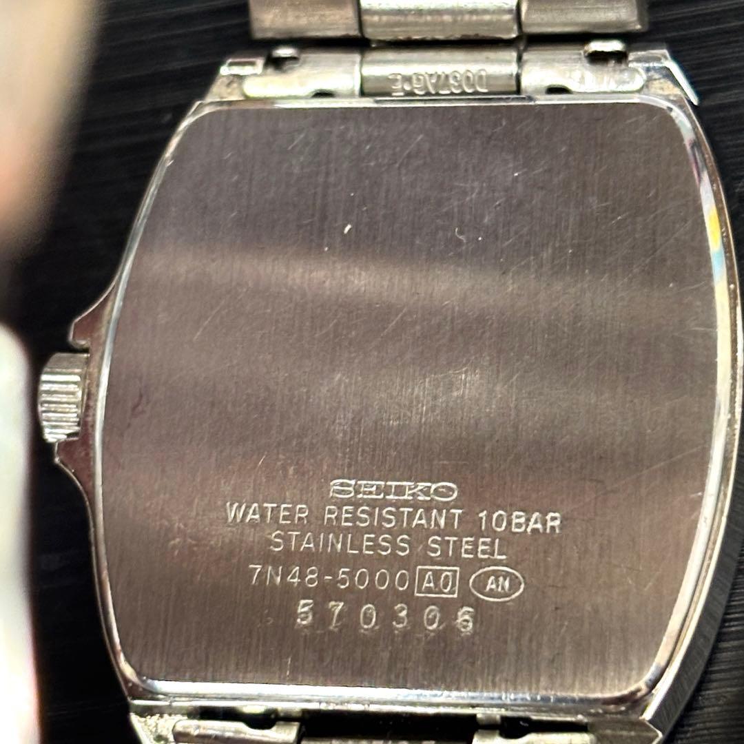 稼働 SEIKOスピリット 7N48-5000 スクエア クォーツ腕時計 メンズ