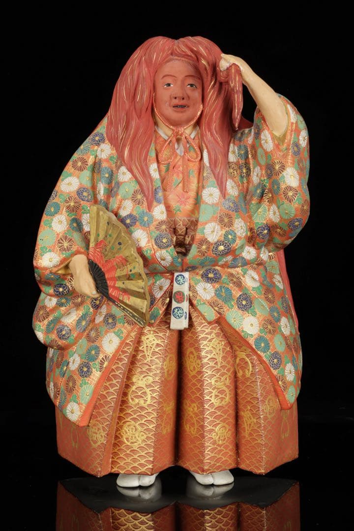 初代 久世久宝】極彩色 能人形 「猩々」 29cm 共箱 京焼 古美術 骨董
