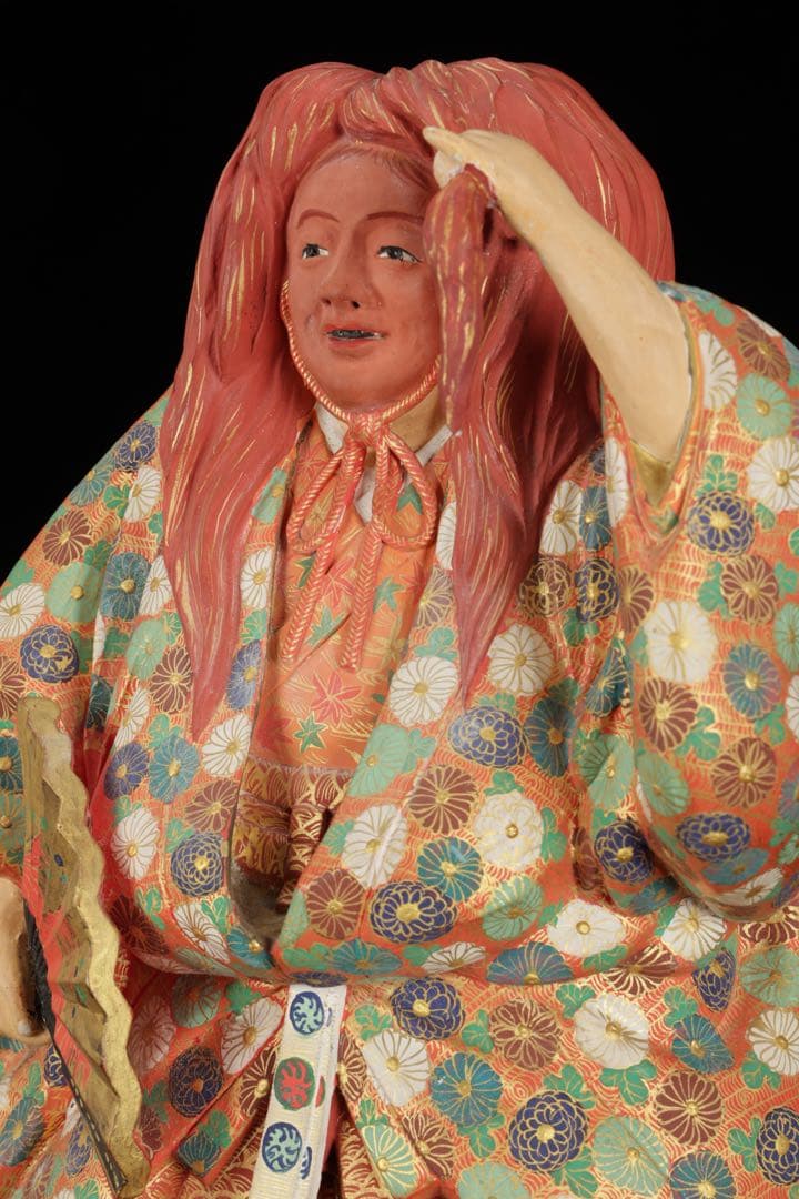 初代 久世久宝】極彩色 能人形 「猩々」 29cm 共箱 京焼 古美術 骨董