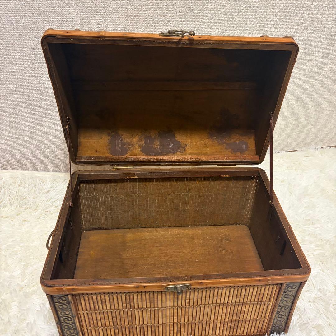 宝箱 ラタン 収納箱 アンティーク 昭和レトロ ボックス 茶色 籐