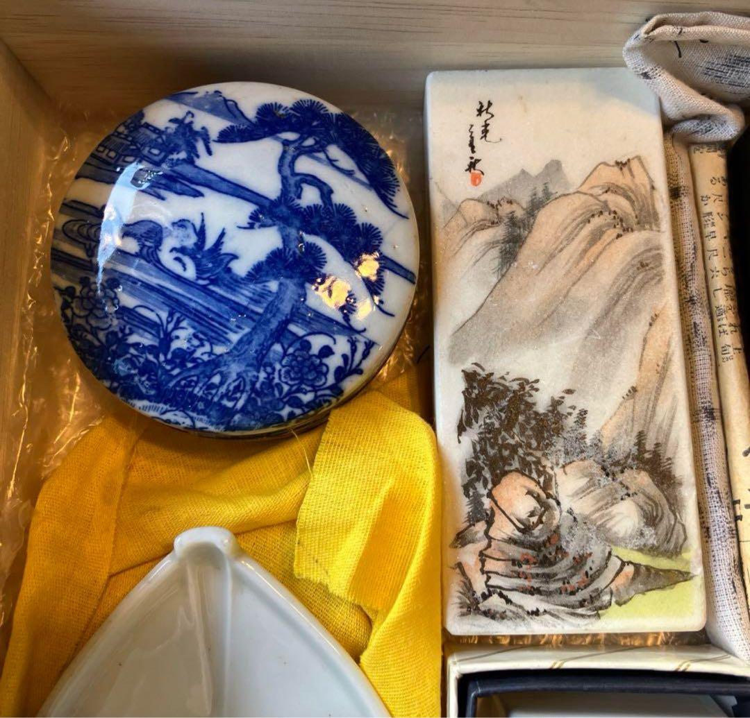 中国民国時代 政治家祭元培 使った書道具 花鳥人物老端砚