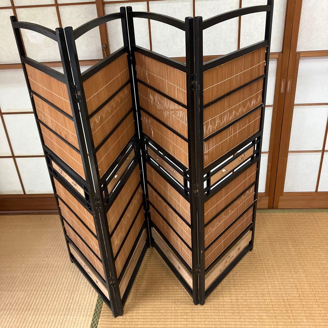 ビンテージ竹簾屏風すだれ衝立透かし彫りパーテーション間仕切り古道具