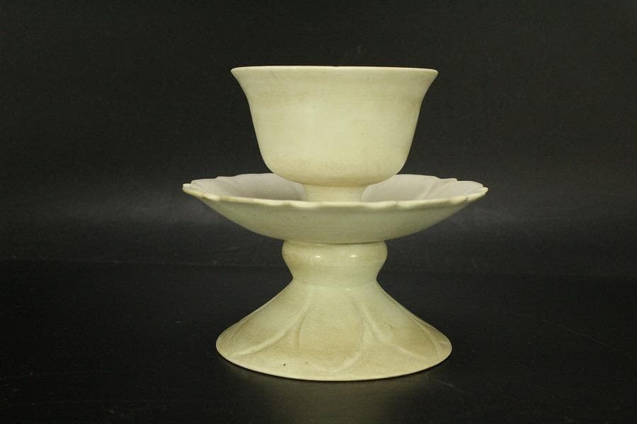 中国美術 白磁 高碗 台 二件 φ11.3cm(LC513)