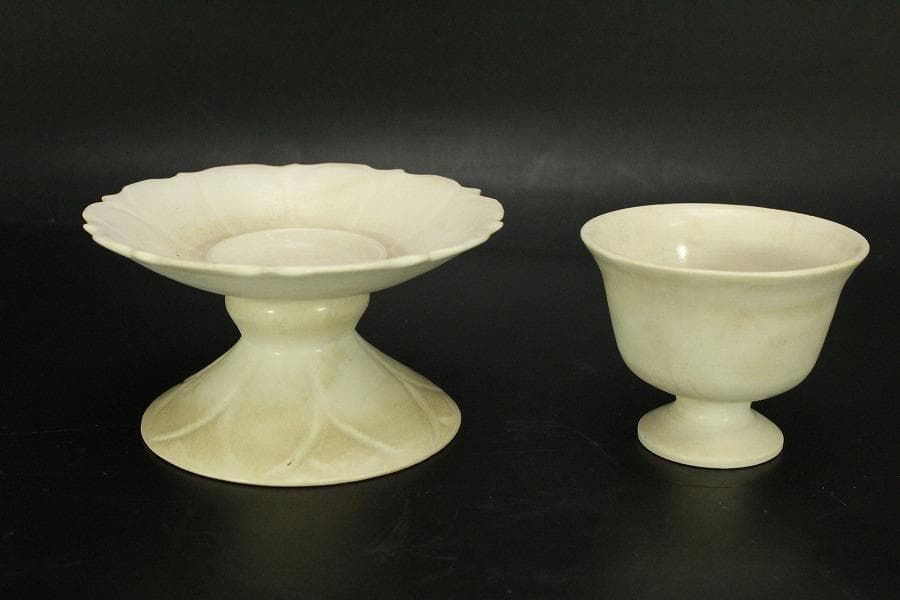 中国美術 白磁 高碗 台 二件 φ11.3cm(LC513)