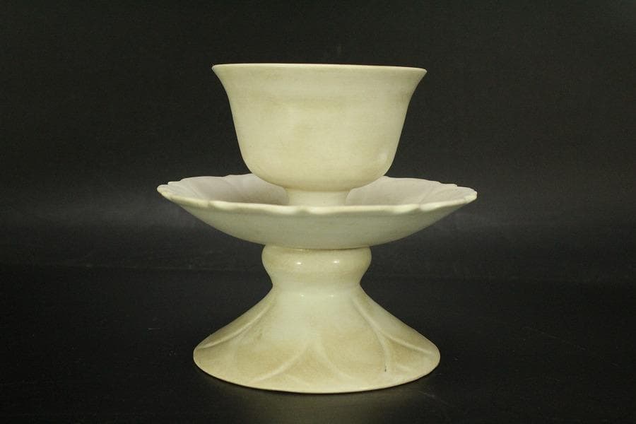 中国美術 白磁 高碗 台 二件 φ11.3cm(LC513)