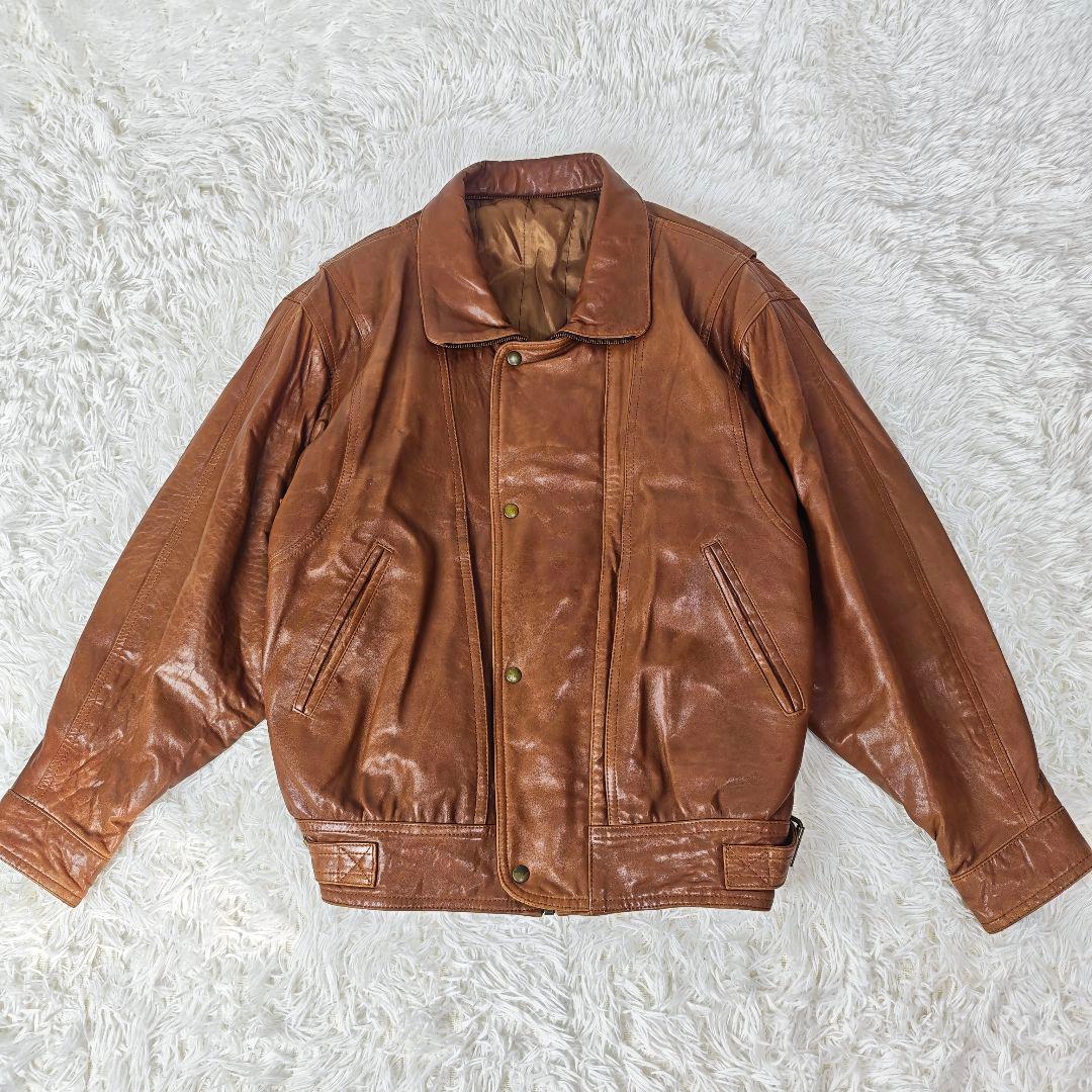 高級】VINTAGE イタリア製 ラムレザー 短丈 ジャケット メンズ 46