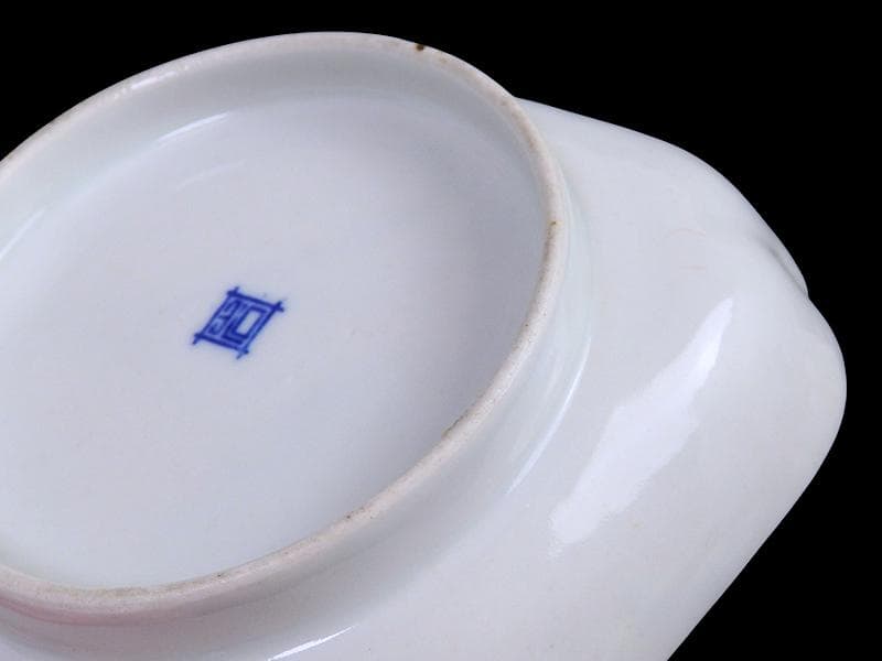 古伊万里 染錦 青海波に梅の図 菱形変形皿 5客 534AS-