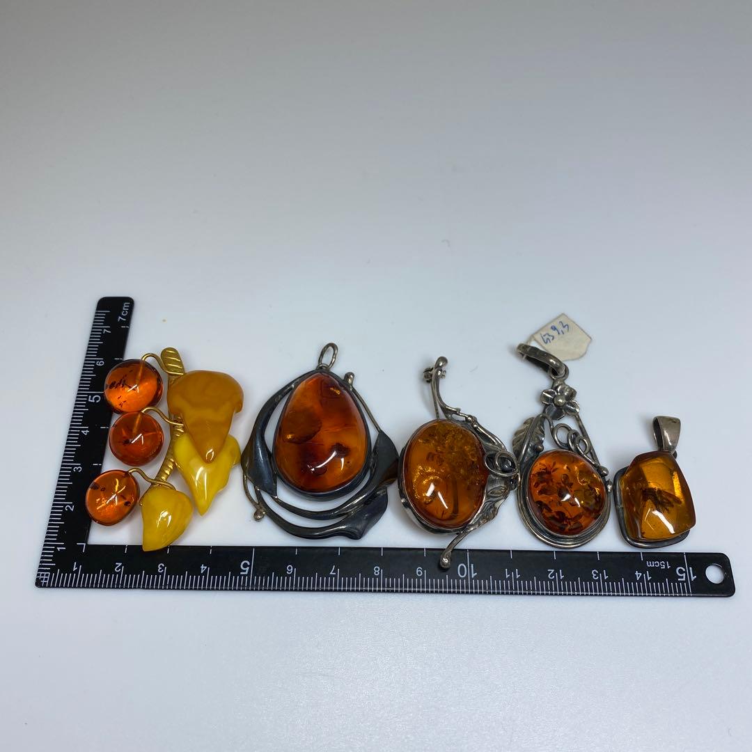 本蝋琥珀ブローチ 925刻印 本琥珀ブローチ5点 タエチ 50g