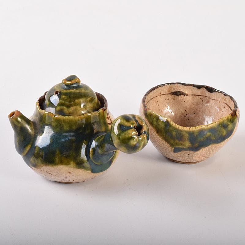 煎茶道具 織部焼 玉露 煎茶器揃 急須 湯冷 茶碗五客 V R7774 美術品