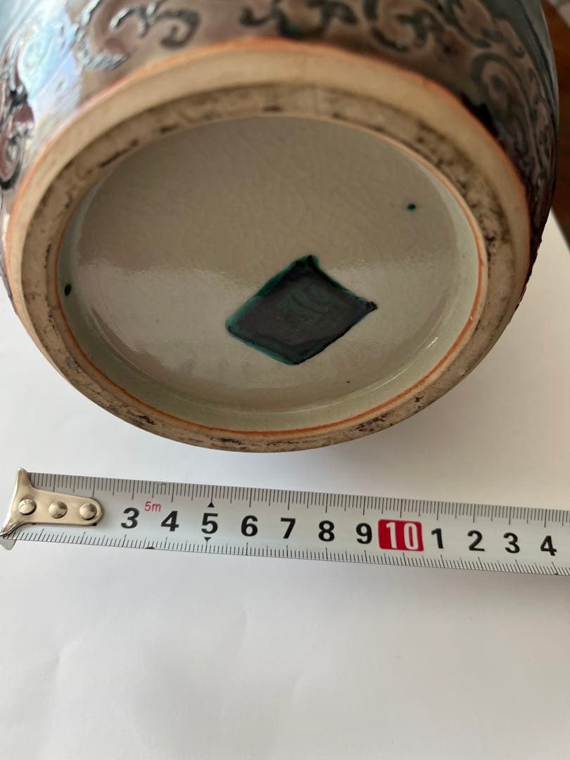 九谷焼 花瓶 手描き 骨董 角福 牡丹 花模様 美品