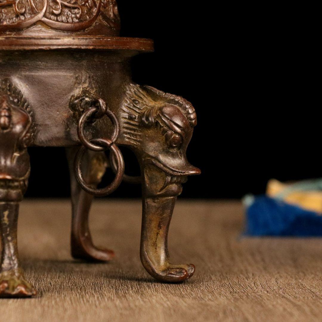 銅製 五足蓮華薫香炉 室内茶道沈香炉 香道具 工芸品 置物