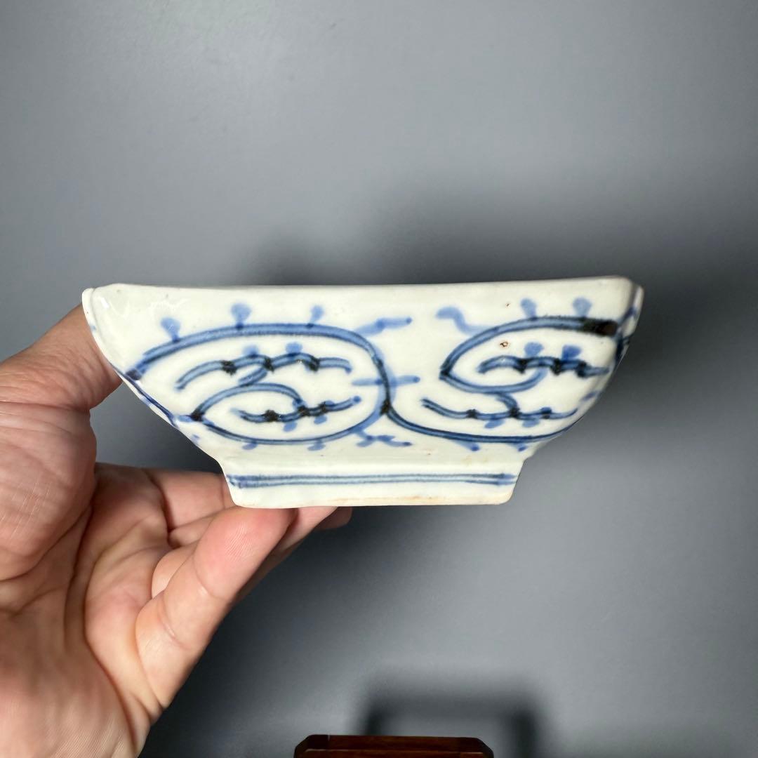 古伊万里 染付 微塵唐草 長皿 五枚 裏唐草文 名品 古美術