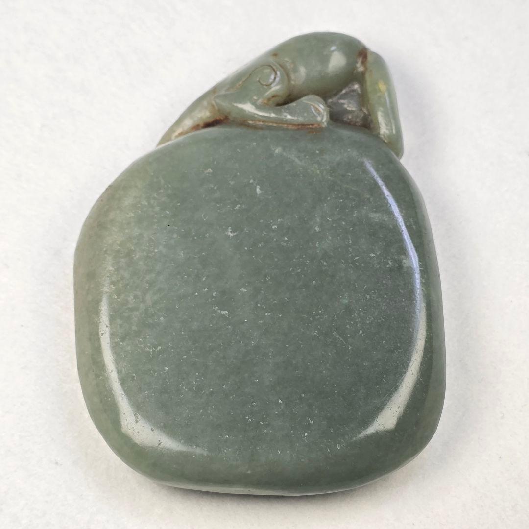 古文房具 本物和田玉 原石 手彫 清代 蟠螭出郭紋 筆