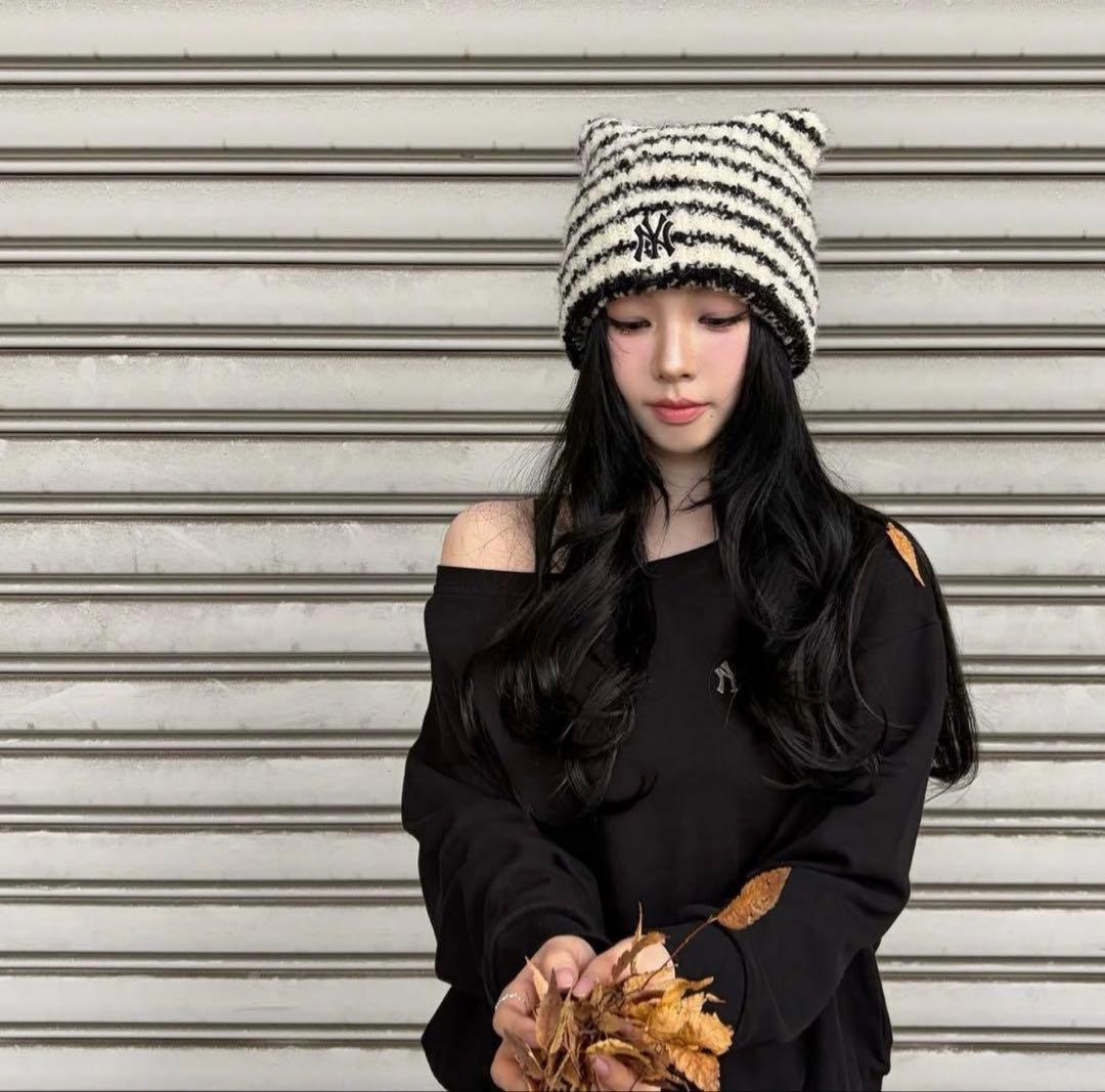 韓国限定 MLB カリナ 猫耳 ミャオン ビーニー ニット帽 aespa - メルカリ