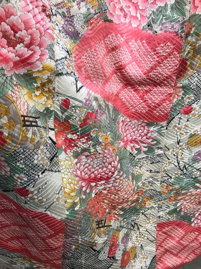 最高級 ブランド 千總 振袖 美品 Sサイズ 絞り 花柄 ピンクと白