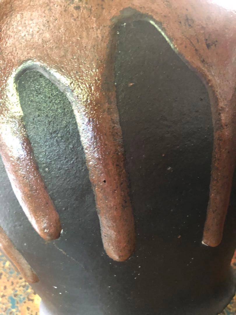 手作り 自然釉流れ　大型壺 33cm 約5kg 和テイスト 無傷