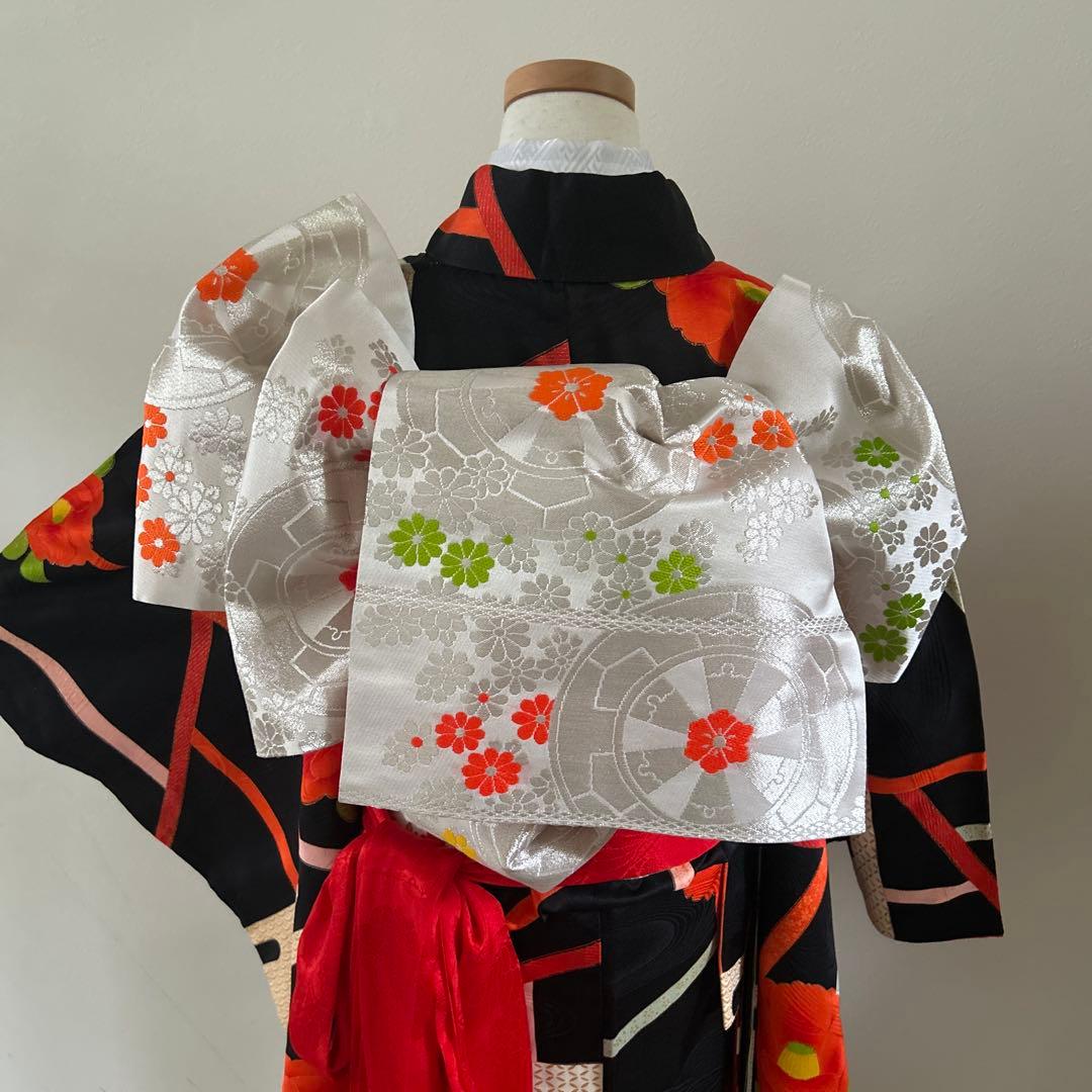 七五三　十三詣り　美品　正絹着物　帯　帯揚げ　帯締め　しごき　身丈144cm