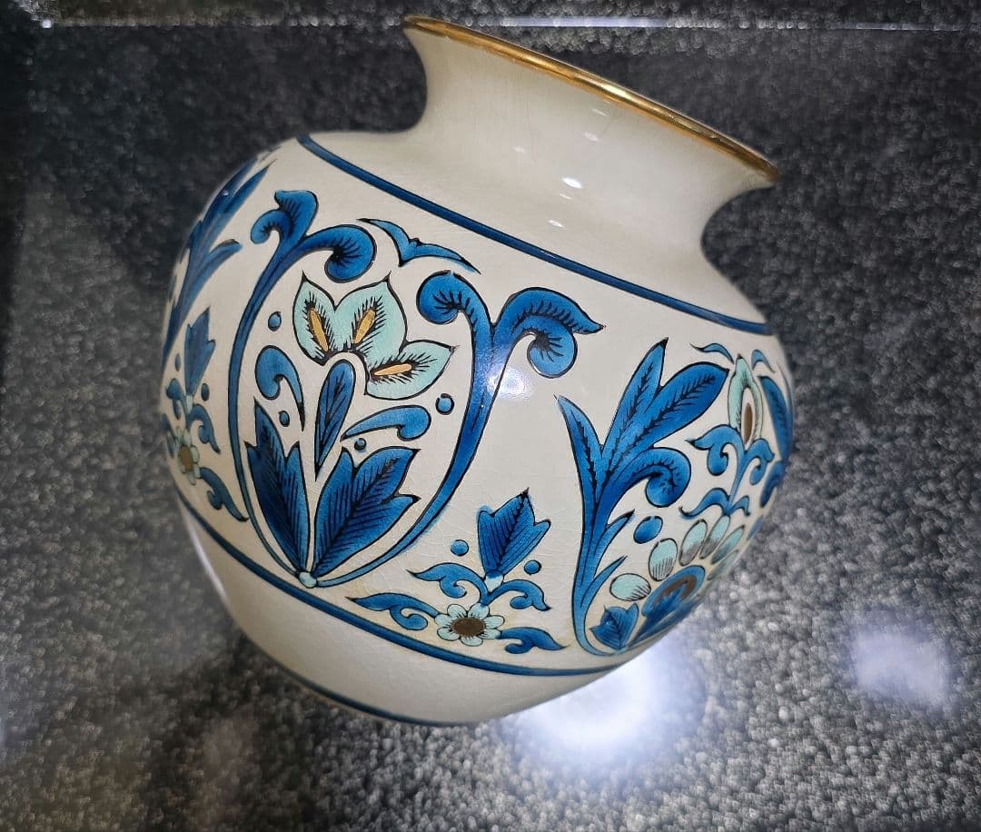 久谷陶泉窯陶印入り青と白の手描き陶器花瓶の通販はau PAY マーケット