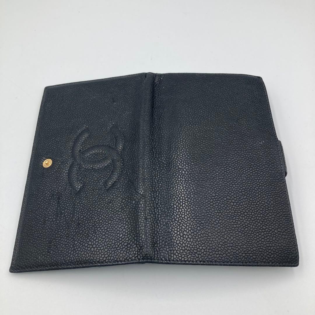 5444】CHANEL キャビアスキン 二つ折り財布 がま口