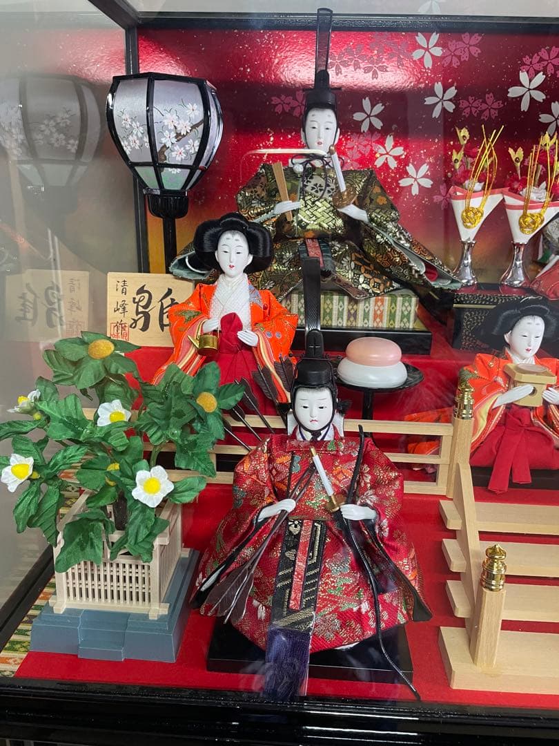 ZE 喜月作 本頭 ひな人形 雛祭り 7人飾り ガラスケース オルゴール