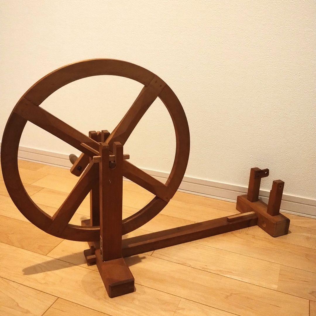 機織り　手織り　糸巻き　木製　糸紡ぎ　管巻き　土台＆回し車　管巻き部分無し