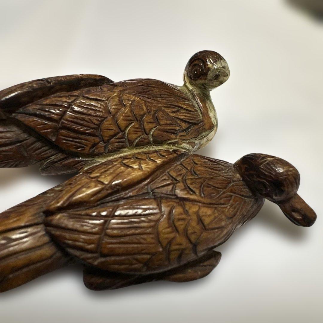 根付 骨董 銘有り 美術品 コレクション 二羽の鳥の彫刻 - メルカリ
