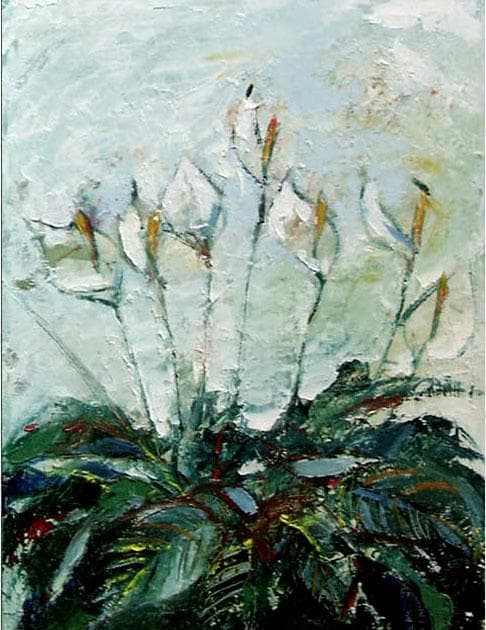 油絵 菅家令子 絵 絵画インテリア 額付(青緑＋金色の枠)uF6-111802花