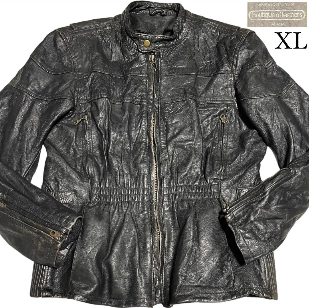 大きいサイズ【vintage】リアルレザーシングルライダースジャケット 黒 XL