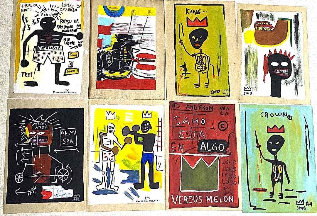 まとめ売り8枚】模写 肉筆 サインあり ジャン・ミシェル・バスキア 油彩