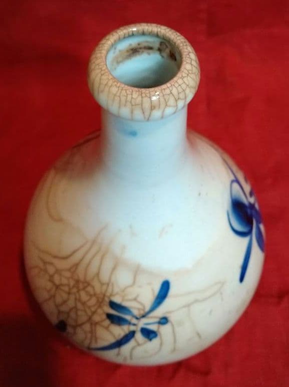 ♥【山水染付け】８０年前のヴィンテージ・コレクション品・骨董品✸昭和の貫入柄壺