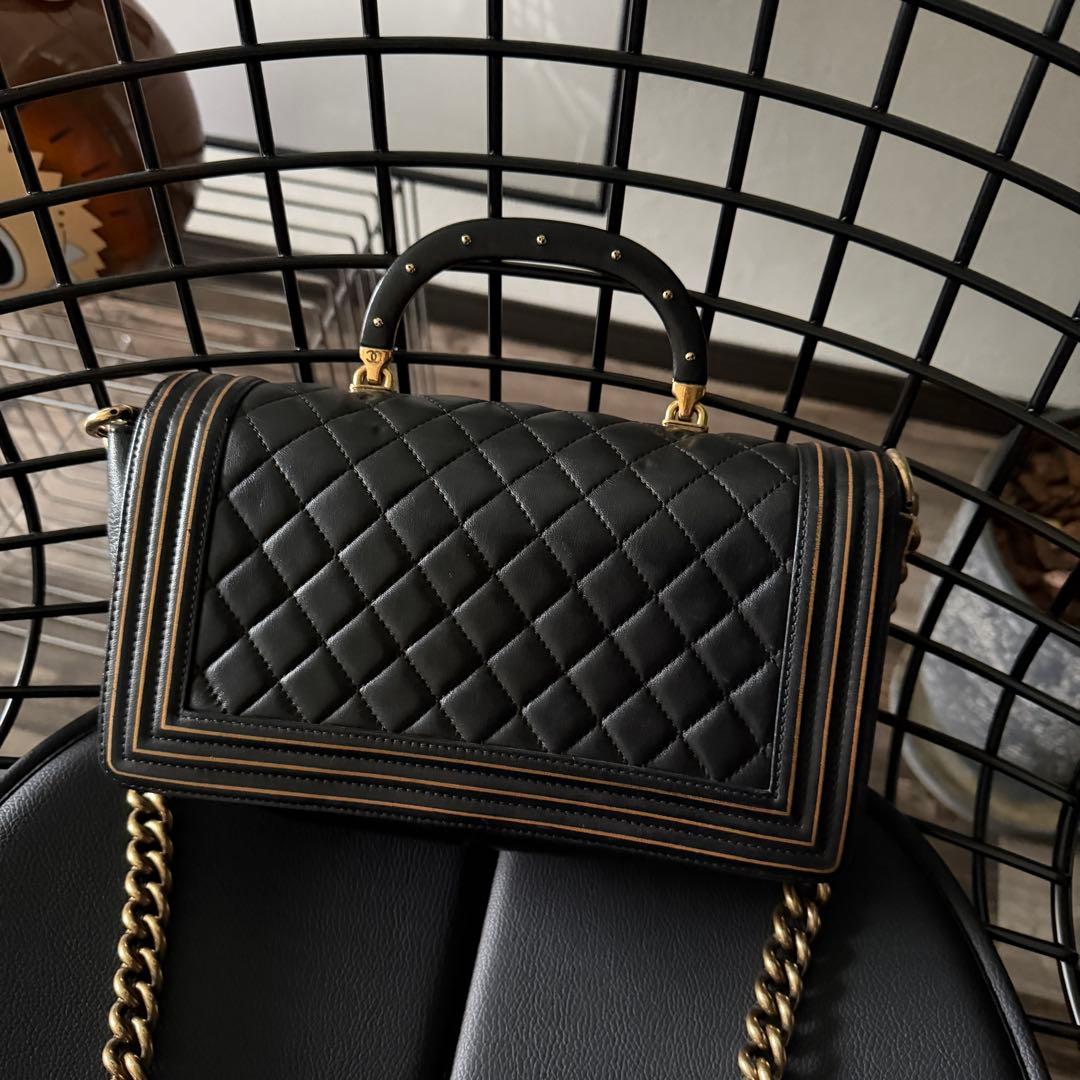 CHANEL ボーイシャネル トップハンドル チェーンショルダーバッグ ブラック