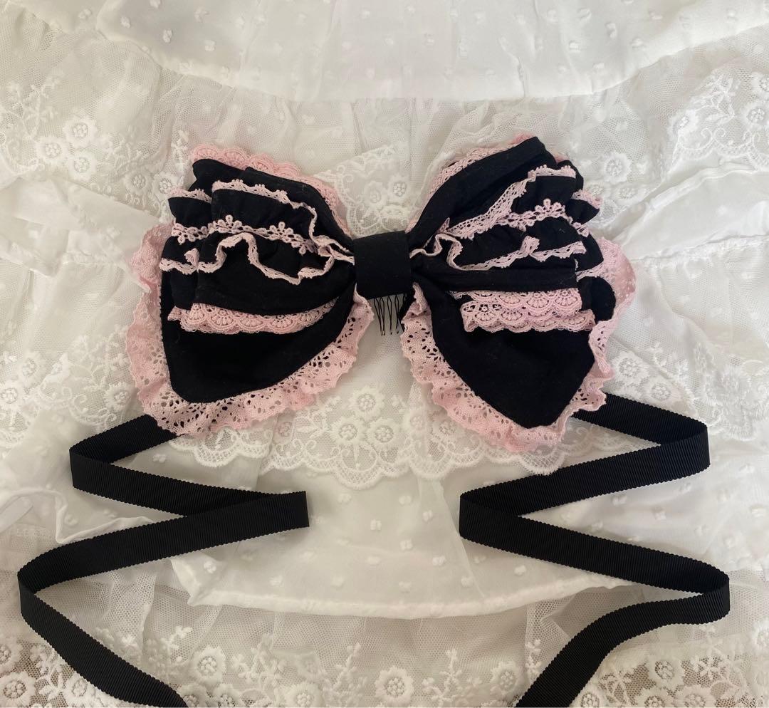BABY シャン・ドゥ・フルールリボンベッドドレス 黒×ピンク ヘア