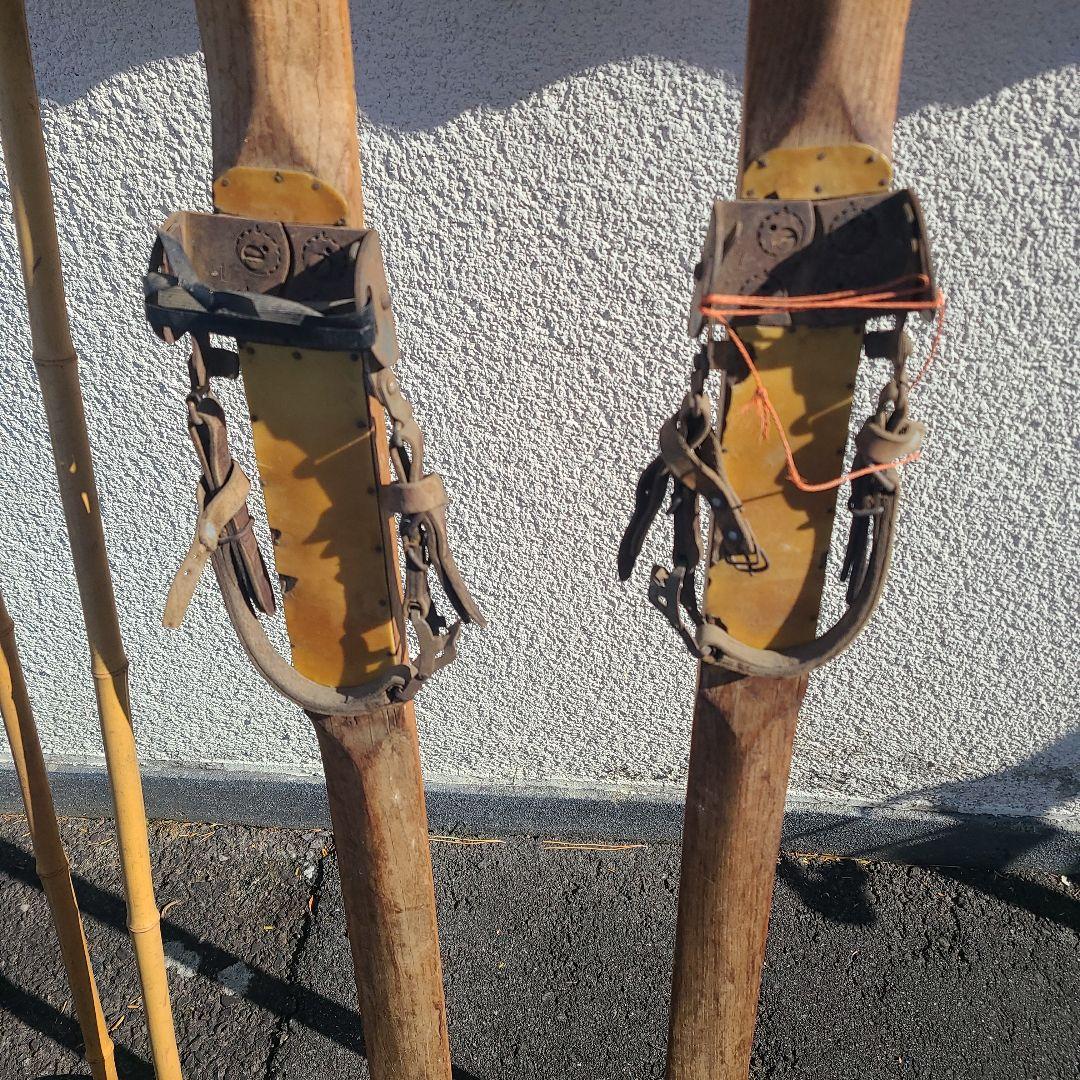 週末限定価格】アンティーク 木製 スキー板 ストック セット