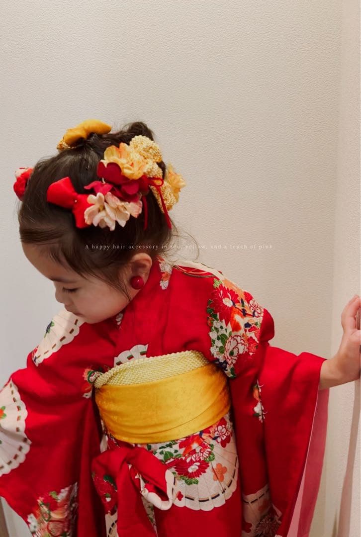 七五三　七五三髪飾り　ヘッドドレス　着物髪飾り可愛い黄色の髪飾り　036