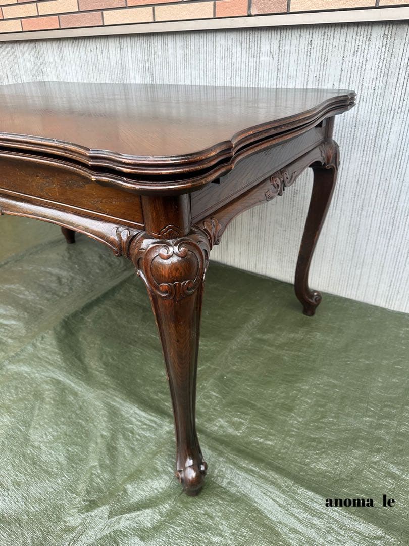 【ドローリーフテーブル】伸長式　猫足　エクステンションテーブル　ヴィンテージ◎