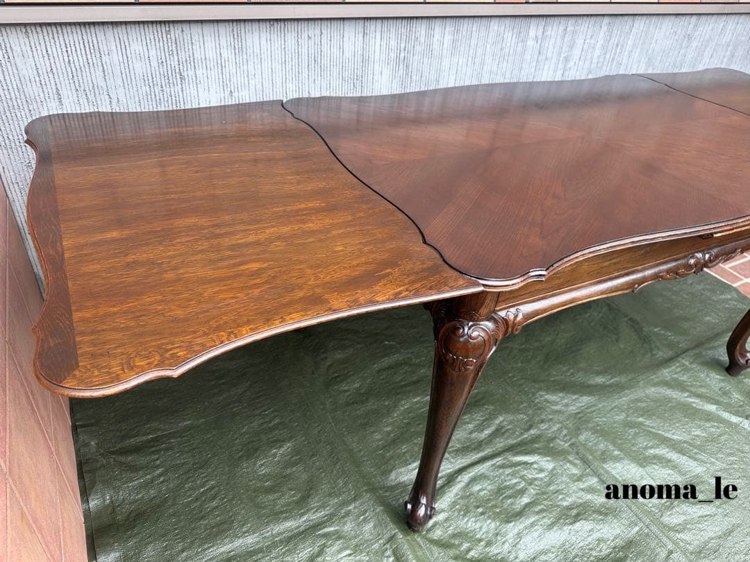 【ドローリーフテーブル】伸長式　猫足　エクステンションテーブル　ヴィンテージ◎