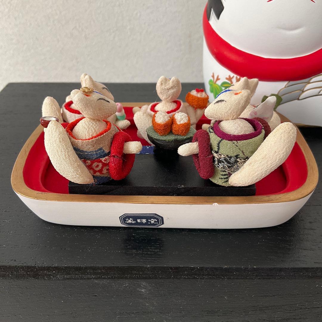 キツネのお雛様　ミニ雛 創作縮緬人形　ひな祭り　 犬筥