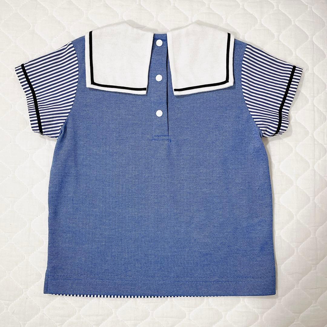 ファミリア♡水通しのみ未使用 ストライプ×セーラー 半袖シャツ90