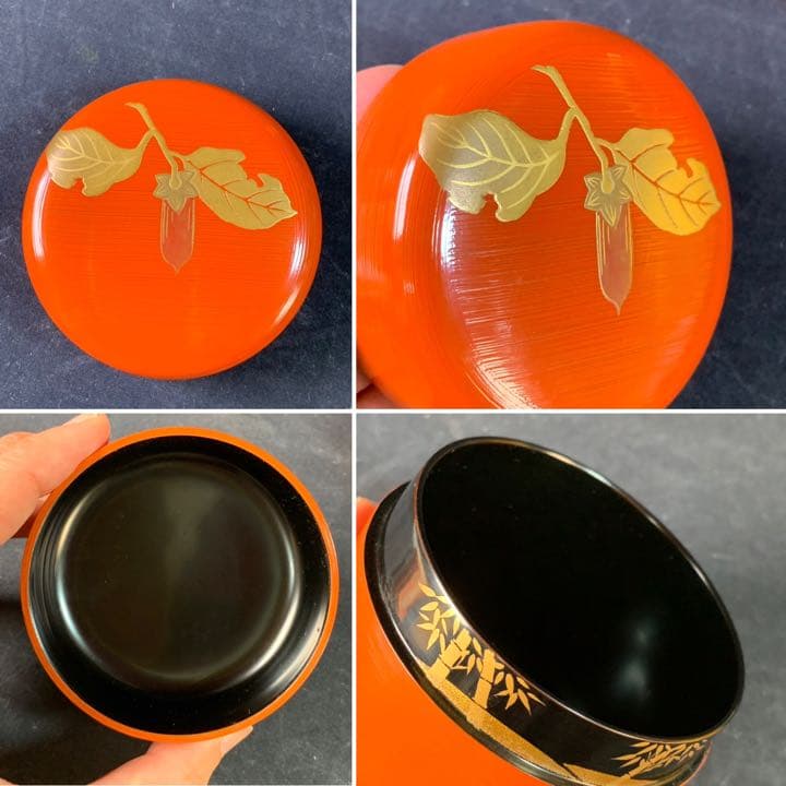 E81 送料無料 筆柿 朱刷目 棗 棗 金彩 漆器 茶道具 茶室 在銘