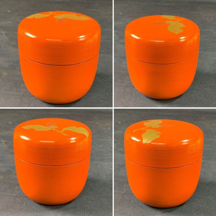 E81 送料無料 筆柿 朱刷目 棗 棗 金彩 漆器 茶道具 茶室 在銘