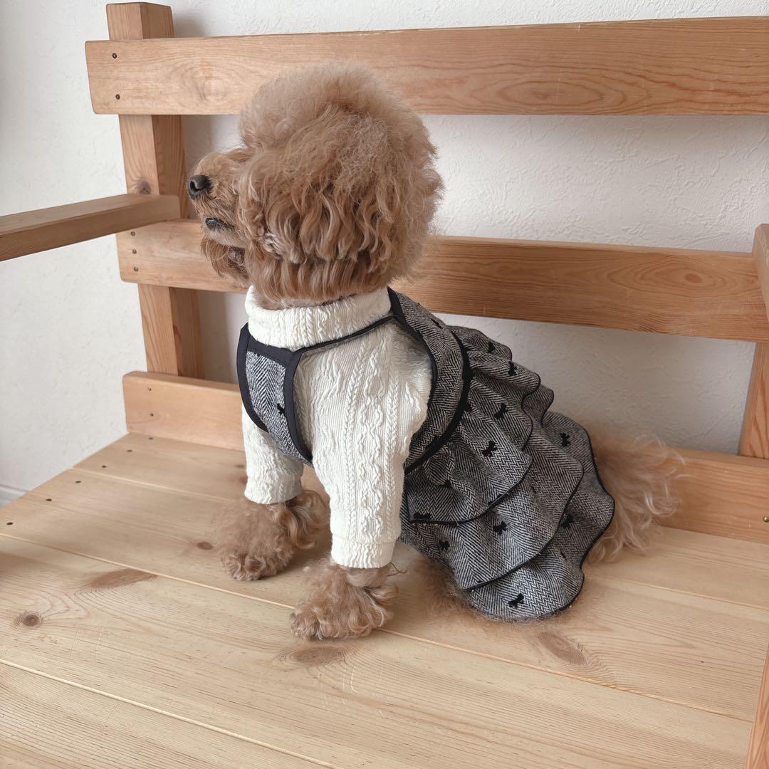 ハンドメイド ヘリンボーンツイードリボン ティアードワンピース 前