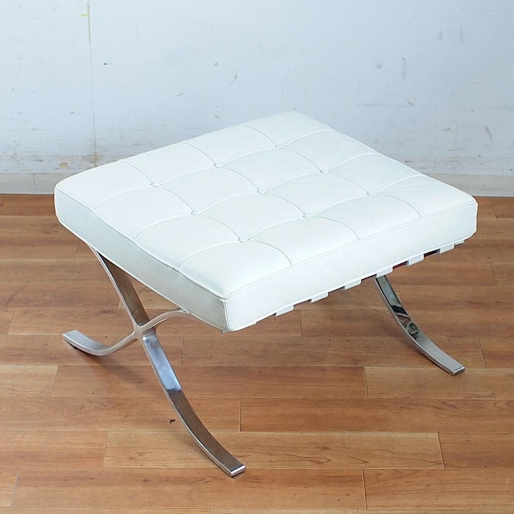 リプロダクト品 本革 バルセロナチェア用オットマン 白/ホワイト
